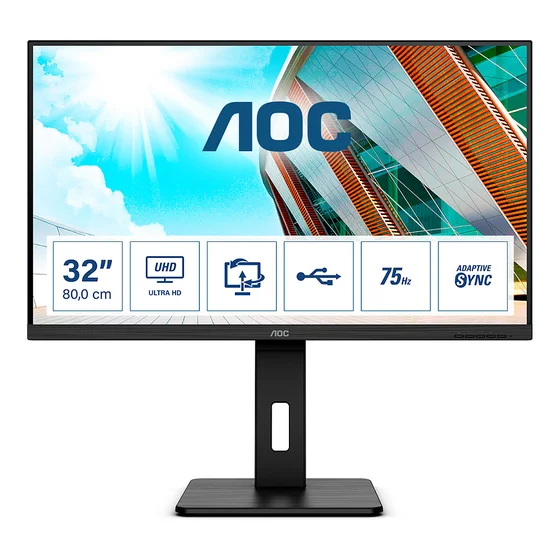 80cm/31,5" (3840x2160) AOC P2 U32P2 4K UHD LED 75Hz 4ms USB3.2 2xHDMI DP LS Pivot Black