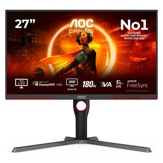 68,58cm/27" (2560x1440) AOC Gaming Q27G3XMN/BK 16:9 QHD VA 1ms 180Hz HDR1000 HDMI DP Pivot Black
