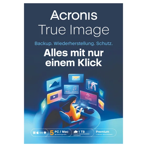 Acronis True Image Premium - 5 Computers + 1 TB Acronis Cloud Storage - 1 year subscription - ESD-Download