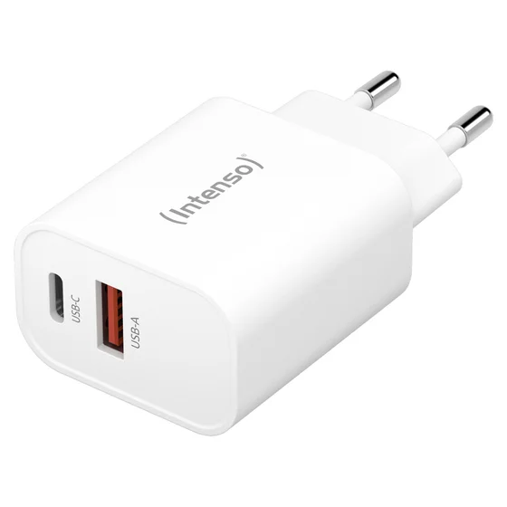 Intenso Power Adapter W30AC, Anschlüsse: 1x USB-A, 1x USB-C Output: max. 30 Watt, Weiß
