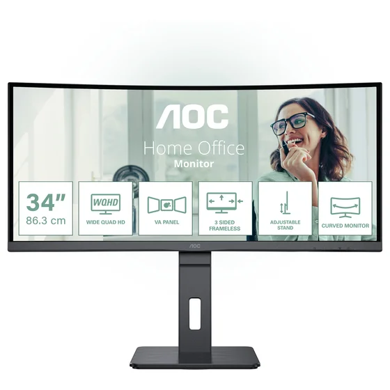 86,4cm/34" (3440x1440) AOC CU34P3CV 21:9 VA 1ms 100Hz HDMI DisplayPort USB-C USB-Hub RJ45 KVM VESA Speaker Black