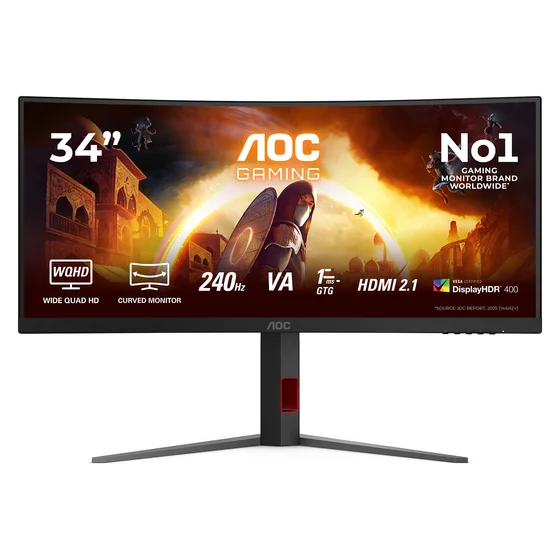 86,4cm/34" (3440x1440) AOC CU34G4Z 21:9 WQHD Fast VA 1ms 240Hz HDMI DisplayPort USB VESA HDR Curved Black