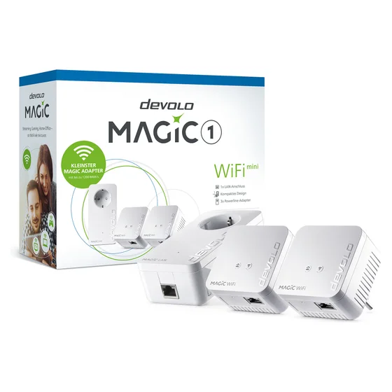 devolo Magic 1 WiFi mini Powerline Multiroom Kit Powerline bis zu 1.200 Mbit/s, WiFi 4 bis zu 300 Mbit/s, 1x LAN (pro Einheit)