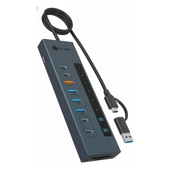 11-in-1 Hub IcyBox USB 3.2 mit Type-C & Kartenleser