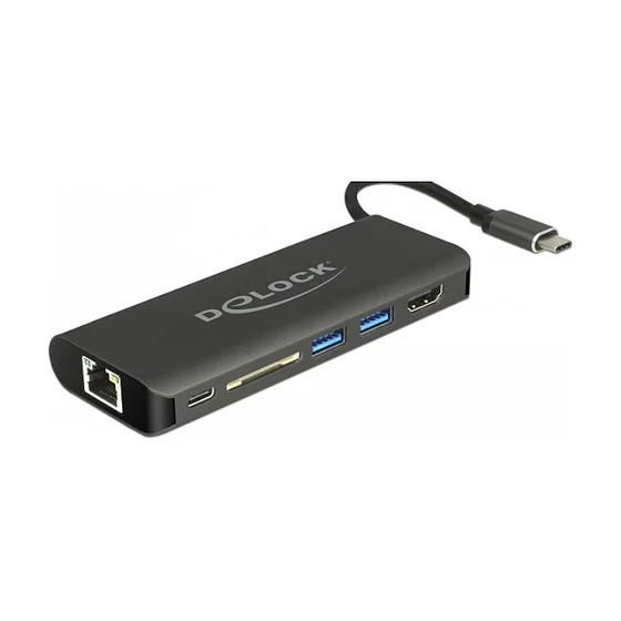 USB C > Docking Adapter HDMI 4K 30 Hz, Gigabit LAN und USB PD Funktion Delock